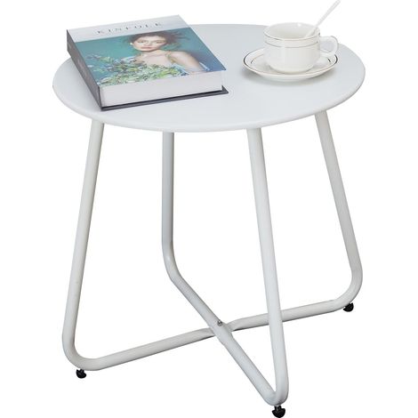 Petite table d'appoint en métal - Ronde - Avec pieds réglables - Blanc - Diamètre : 45 x 45 cm (1/5)