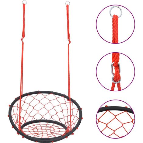 Chaise Balançoire Filet 60 cm - Cadre Acier - Corde Réglable - Rouge/Noir - 100 kg Max - Pour Jardin (1/4)