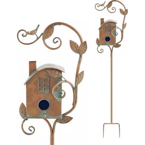 Nichoir à oiseaux en métal pour l'extérieur, avec poteau décoratif, piquet de jardin, décoration de cour extérieure (1/5)