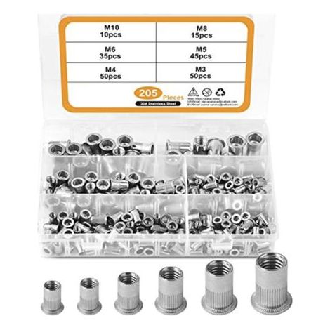 Lot de 205 écrous à rivets robustes en acier inoxydable 304 (1/5)