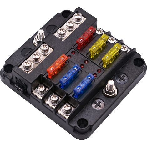 Scatola portafusibili per auto a 6 vie, portafusibile ATC/ATO con indicatore di bus negativo