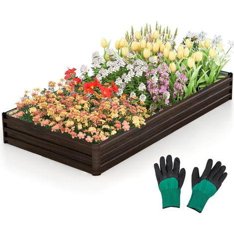 COSTWAY Fioriera in Metallo 240 x 120 x 30 CM, Orto Rialzato con Base Aperta, Aiuola da Esterno per Piante, Verdure, Frutta, Erbe Aromatiche e Fiori (1/5)