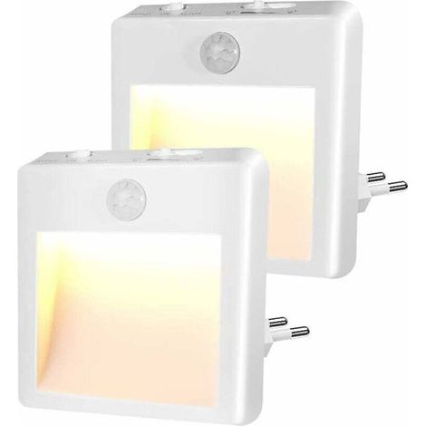 Veilleuse électrique avec détecteur de mouvement – Luminosité réglable 0-100% – Blanc chaud/froid – Plug and play – Lot de 2 (1/5)