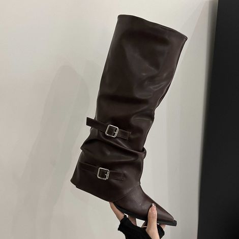 Bottines montantes à bout pointu - Marron café, talon de 5 cm - Pointure 36