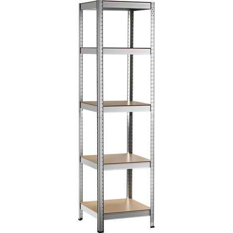 Wiltec Rayonnage pour charges lourdes galvanisé 40 x 40 x 180 cm Charge maximale 100 kg/tablette, rayonnage à emboîter en acier, étagère avec 5 tablettes (1/5)
