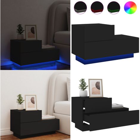 Nachttisch mit LED-Leuchten Schwarz 70x36x40,5 cm - Nachttisch - Wohnzimmermöbel - LED-Tischleuchte - Beistelltisch - Holzmöbel - Home & Living (1/5)