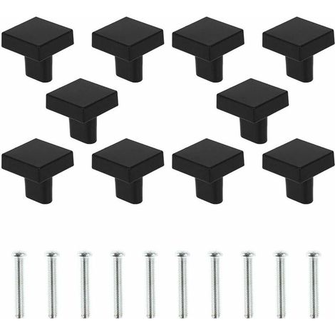 Lot de 10 Boutons de Porte Noir Boutons d'armoire Carrée en Laiton Massif Poignées de Meuble Cuisine Vintage avec Vis pour Armoire Placards Tiroirs (Noir)