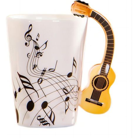 Tasse en céramique avec poignée en forme de guitare de style violon 250 ml - Pour café, thé, lait - Cadeau fantaisie (guitare en bois) (1/5)