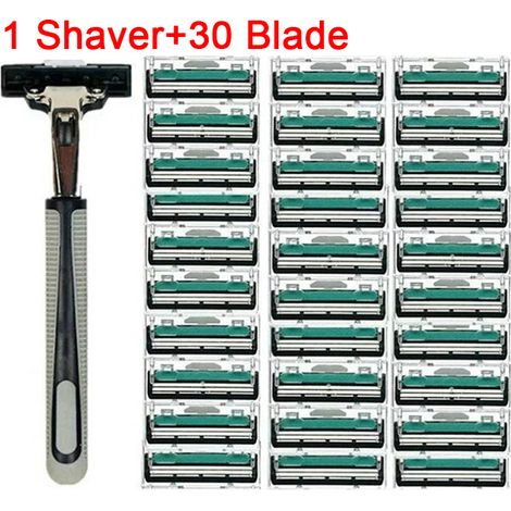 In stock: Double layer stainless steel razor blades, vintage manual razor blades for men, 1 blade holder, 30 blades. (1/5)
