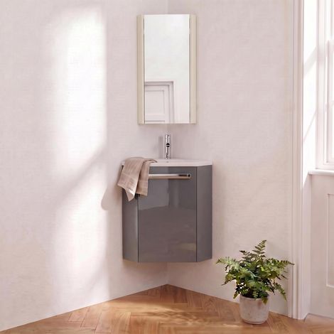 Ensemble lave-mains angle suspendu avec robinet et armoire d'angle (1/5)