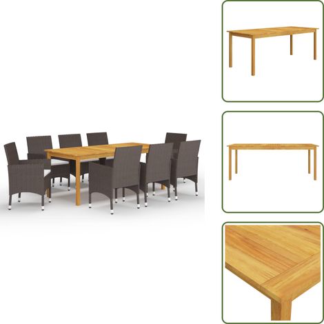 The Living Store Set da Pranzo da Giardino 9 pz Marrone - Tavolo da pranzo in legno
