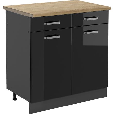 Meuble cuisine R-Line, Noir Haute brillance, 80 cm , PT Chêne, Vicco