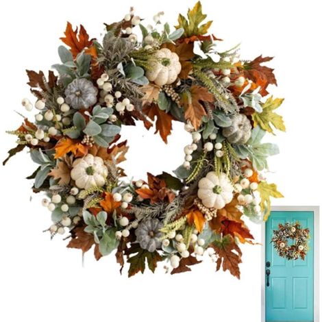 Herbstkranz für die Haustür – 45 cm, künstliche Kürbisse, Wand-/Tisch-/Wohnzimmerdekoration, Erntedankfest (1/4)