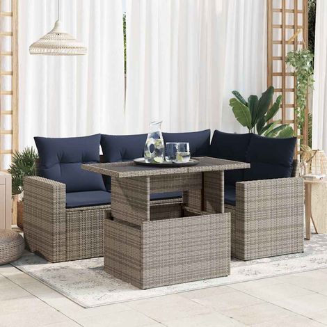Set sofás jardín y cojines 5 pzas ratán sintético acacia gris vidaXL (1/5)