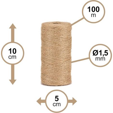 Cuerda de yute natural - 1,5 mm de diámetro - aproximadamente 100 metros de longitud - ideal para jardinería, bricolaje y manualidades - color natural (1/5)