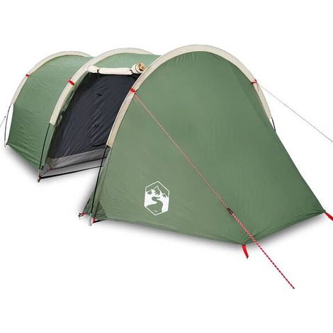 Tente de camping tunnel verte imperméable, adaptée à 4 personnes.