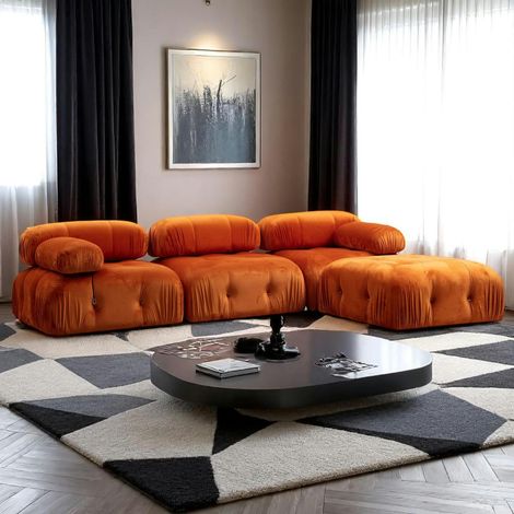Canapé d'angle modulable orange - tissu velours RONDA (1/5)