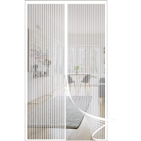 Magnetischer Fliegengitter-Türvorhang, Fliegenvorhang mit Magnetverschluss, Automatischer Verschluss, 100 x 230 cm, Weiß