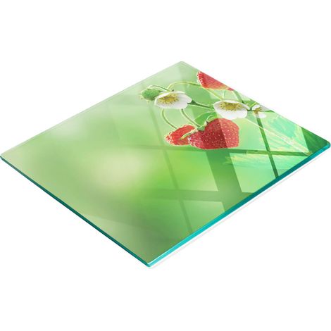 Tabla de cocina decorativa multifuncional de vidrio con forma de corazón y fresas, 60x52 cm. (1/5)