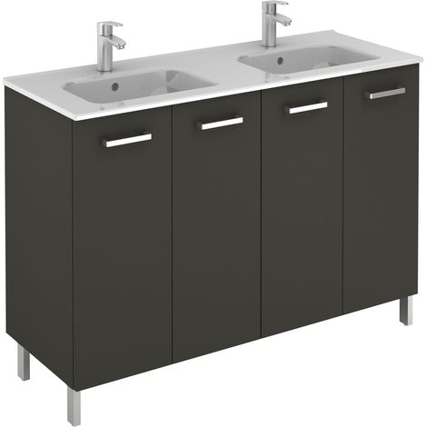 Meuble 4 portes Ancoflash Color avec plan double vasque céramique - Anconetti - Anthracite - 120cm (1/3)