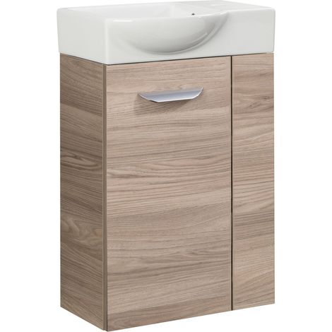 Fackelmann LUXOR SBC Gäste-WC Set 2 Teile – Waschtischunterschrank in Holz Braun mit Waschbecken aus Keramik – Waschbeckenunterschrank schmal – Türanschlag links – Hahnloch rechts – 45 cm breit"-"9007 (1/5)