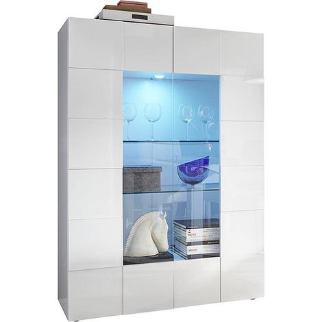 Vetrina con LED e 2 ante in vetro Bianco laccato - CALISTO (1/2)
