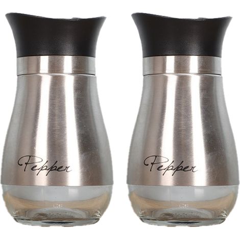 Salt Shaker - Pepper Shaker - Glass Body With Stainless Steel Lid - Kitchen Dining Table Use - Set Of 2 (1/5)