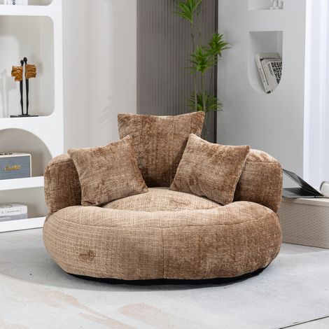 Fauteuil lounge en chenille marron avec 3 coussins, sans installation, 108 x 108 x 52 cm DESVIAE (1/5)