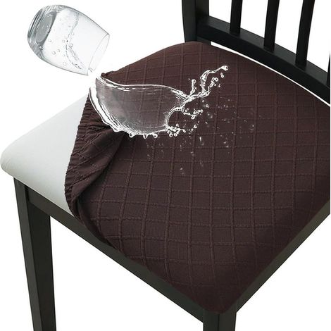 Stuhlhussen 4er Set Jacquard wasserdicht für Esszimmerstühle Kaffee (1/5)