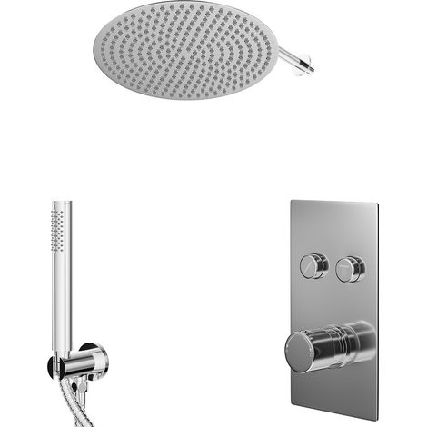Circo Polished Chrome Push Button Diverter Concealed Thermostatic Shower Valve and 400mm Round Head with 345mm Wall Arm and Outlet Holder with Kit - 2 Outlet (1/5)