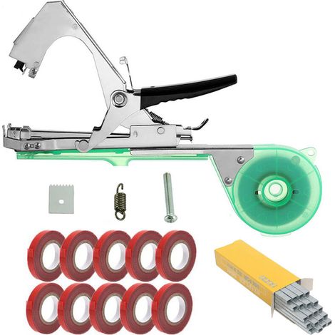 Pflanzenbindemaschine, Rattan-Pflanzenbündelmaschine, Gartenbandgerät, mit 10 Rollen Klebeband und 1 Schachtel Heftklammern