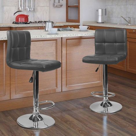 ® Tabourets de Bar Lot de 2 en Similicuir, Rotatif à 360 Dégrées Hauteur Réglable, Barre et Repose-Pieds Chromés, gris (1/5)