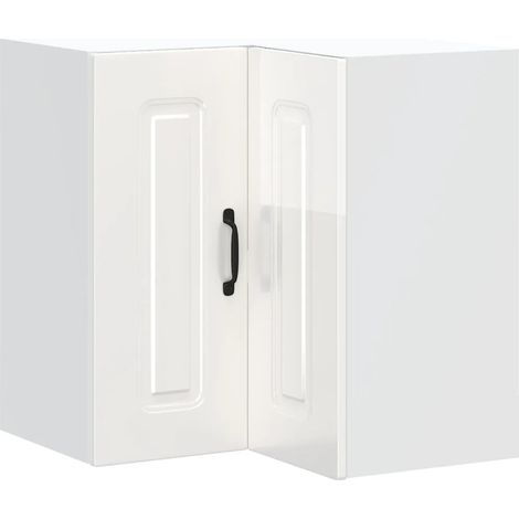 Mobile angolare da cucina dal design moderno con vani contenitori 57 x 57 x 60 cm realizzato in legno composito bianco lucido 020050024