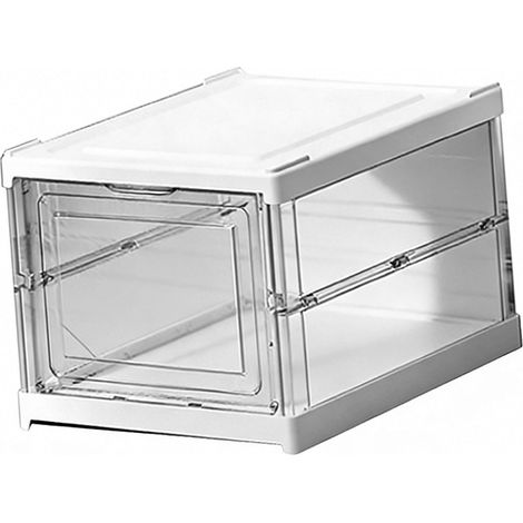 Boîte de rangement à chaussures en plastique transparent, empilable, peu encombrante, pliable, pour baskets, 1 niveau, 25,5 x 34,5 x 19,5 cm (1/5)