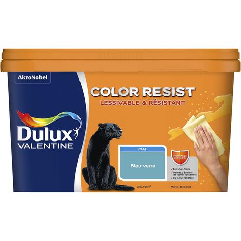 Peinture bicouche intérieure Color Resist Murs et Boiseries Mat Bleu Verre 2,5L - Dulux Valentine
