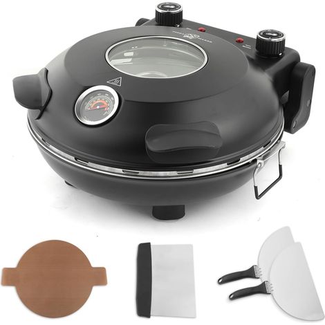 Four à pizza électrique, LMR-Noir de comptoir avec pierre en céramique de 31 cm, deux commandes de température réglables et 4 outils à pizza inclus