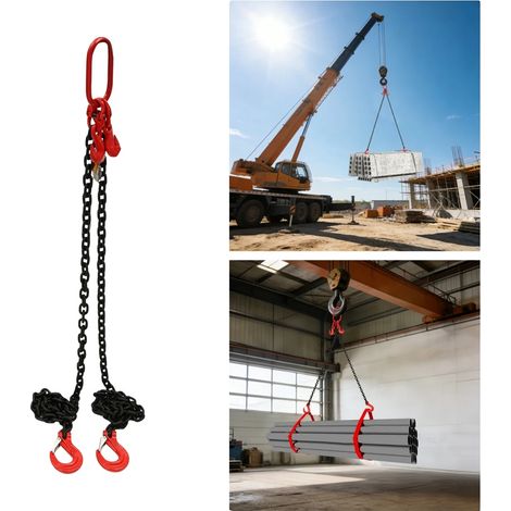 Correa de cadena, capacidad de carga de 2 toneladas, longitud de cadena de 2 metros, material de acero aleado, color rojo y negro, no requiere montaje. (1/5)