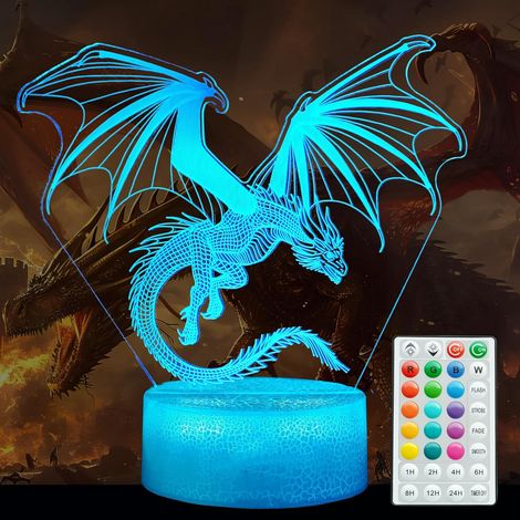 Nachtlicht in Drachenform, Geschenk in Drachenform, 3D-Illusionslicht, 16 Farbwechselmodi, dimmbar, Kinderzimmerdekoration für Jungen und Mädchen, Weihnachtsgeschenk.