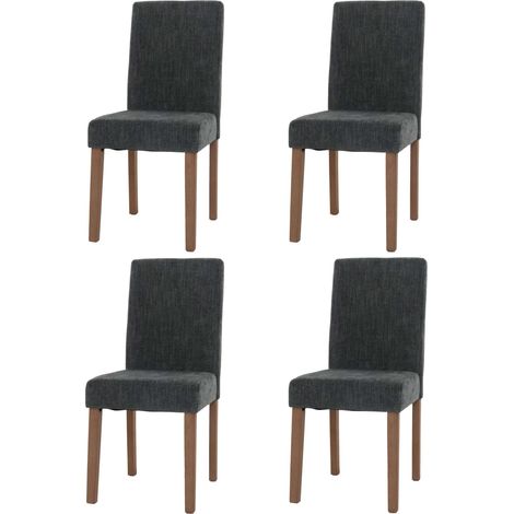 Lote de 4 silla de comedor Littau, silla de cocina respaldo alto, tela/textil chenilla madera, gris oscuro, patas color natural (1/5)