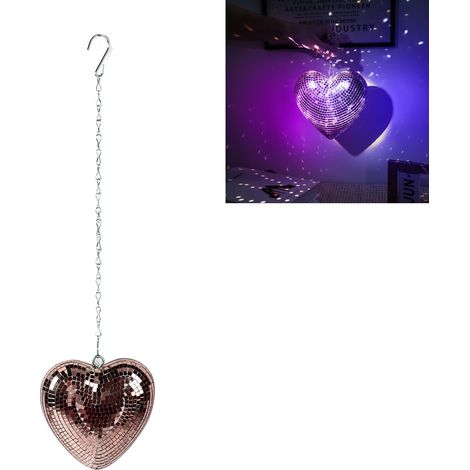 Boule miroir coeur lustré décoratif réflectif avec chaîne - Rose gold (1/5)