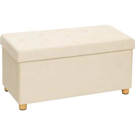 HOMCOM Velvet Upholstered Foldable Ottoman Footrest with Wood Legs, Cream