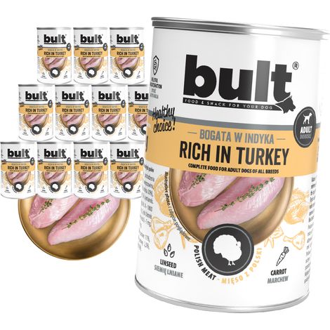 Comida húmeda para perros enlatada rica en pavo, paquete de 12 x 400 g. (1/2)