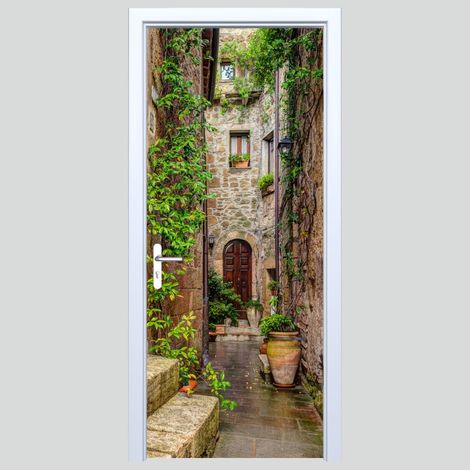 Adhesivo de tela para puerta, calle de flores 005PD