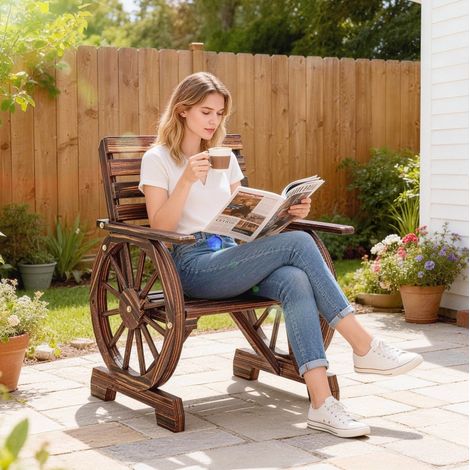 Sillón de jardín de madera, diseño rueda de carreta, 66 x 55 x 90 cm, carbón OKMYHOME (1/5)