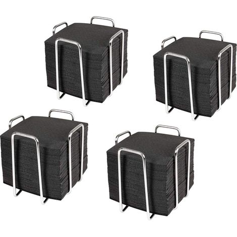 Lot de 4 serviettes de table avec 200 serviettes de cocktail 10 x 10 cm Porte-serviettes en acier inoxydable résistant Serviettes noires en papier jetable (1/5)