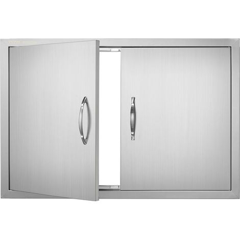 Rangement protégé Double porte d'accès encastrée acier inoxydable avec poignées 838x558 mm pour îlot barbecue (1/5)