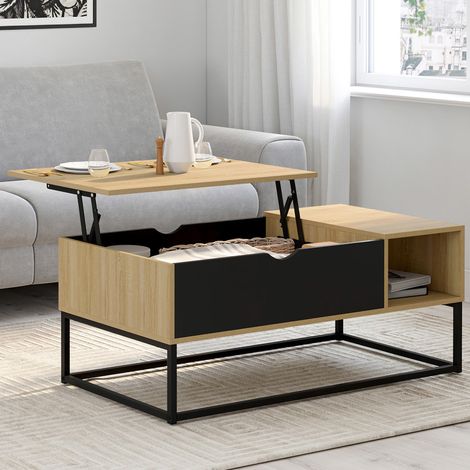 Mesa de centro elevable BOSTON con armarios de diseño industrial (1/5)
