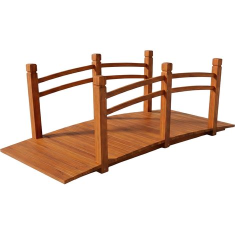 Relaxdays Garten Brücke, mit Geländer, Tannenholz, Gartenteich, HxBxT: 58 x 171,5 x 75 cm, 200 kg, Holzbrücke, orange