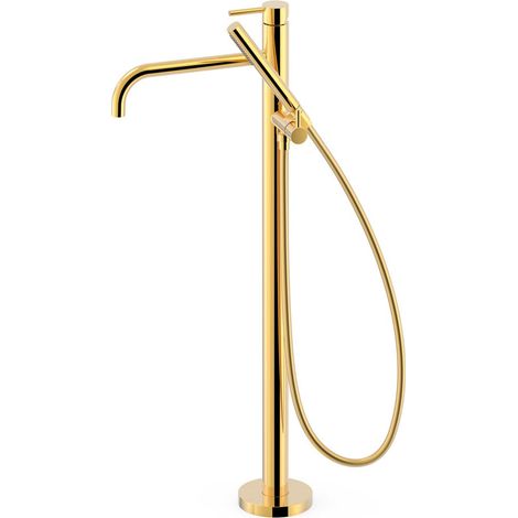 TRES 26247005OR STUDY Grifo Monomando a Suelo Bañera y Ducha Color Oro 24K - ref: 26247005OR