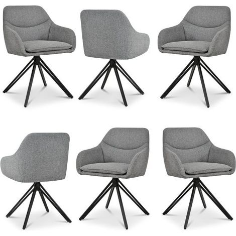 Bon Furni Tela Silla de comedor Gris Paloma, Set de 6, giratoria 360°, acolchada gruesa, ergonómica con reposabrazos
